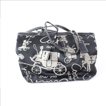 Coach Horse 7 Carriage Logo Tote Shoulder Handbag, Black