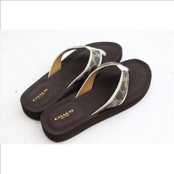 Coach Judy Womens Chalk Leather Thong Sandals
