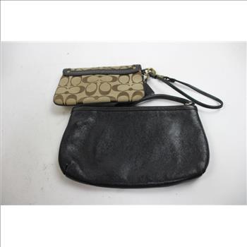 Coach Leather Zipper Pouch Wristlet, And Brown Turn Lock Pouch Wristlet, 2 Pieces