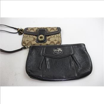 Coach Leather Zipper Pouch Wristlet, And Brown Turn Lock Pouch Wristlet, 2 Pieces