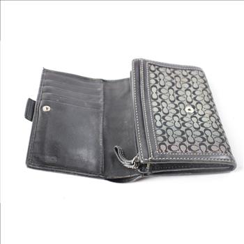 Coach Silver Buckle Button Medium Bifold Wallet, Black