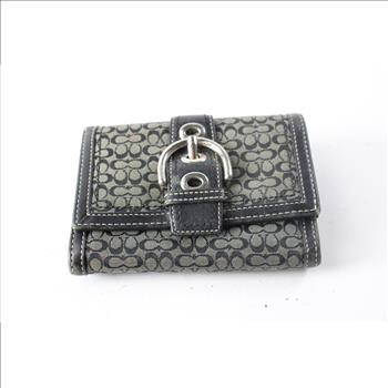 Coach Silver Buckle Button Medium Bifold Wallet, Black