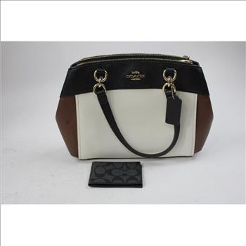Coach Tricolor Black/White/Brown Leather Handbag With Wallet