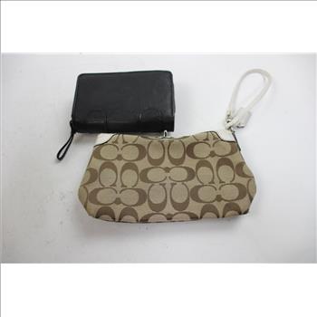 Coach Turn Lock Pouch Wristlet, And Black Leather Wallet, 2 Pieces