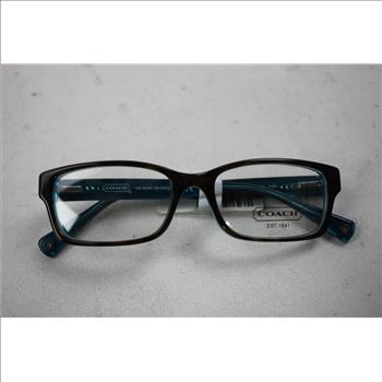 Coach Women's Brooklyn Rectangular Glasses, Dark Tortoise/Teal