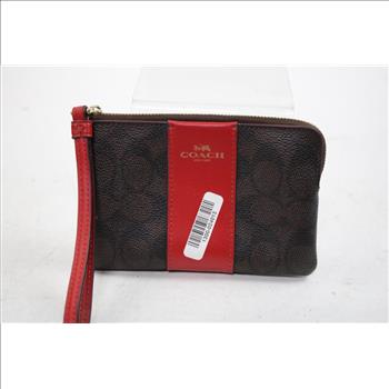 Coach Zipper Pouch Wristlet, Brown/Red