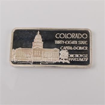 Colorado 38th State Fine Silver 1 Troy Oz Bar