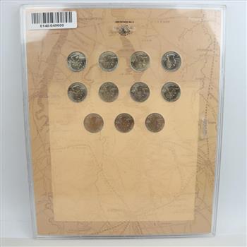 Confederate Coin Collection, Statehood Quarters And Stamp In Display Case, 12 Pieces