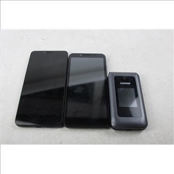 Cricket, Schok, TCL Cell Phone Lot, 3 Pieces, Sold For Parts