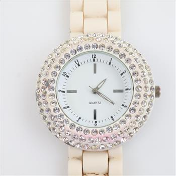 Crystal Bezel White Dial Fashion Watch