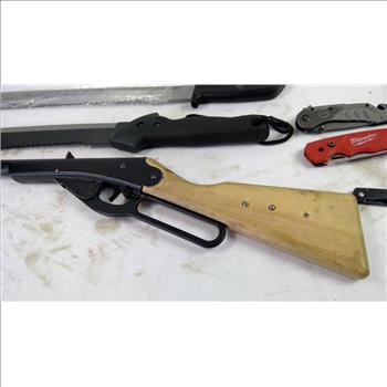 Daisy Bb Rifle, Machete, Misc Knives, 6 Pieces