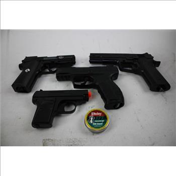 Daisy, Umarex, Crosman, And More Air Pistols Bulk Lot, 4 Pieces With .177 Pellets Tin