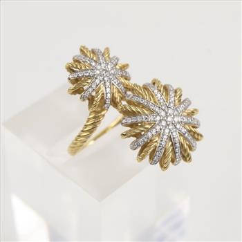 David Yurman 0.70ct TW Diamond 18kt Gold Starburst Ring -Evaluated By Certified Gemologist-AGS/GIA