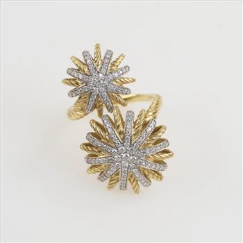 David Yurman 0.70ct TW Diamond 18kt Gold Starburst Ring -Evaluated By Certified Gemologist-AGS/GIA