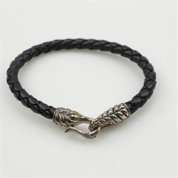 David Yurman Black Chevron Leather Bracelet Sterling Silver Clasp