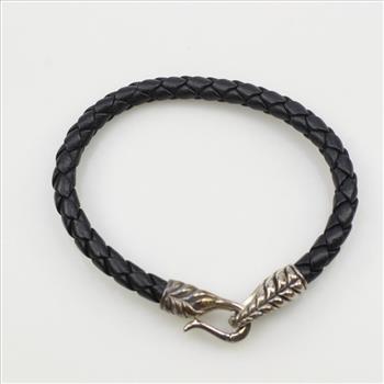 David Yurman Black Chevron Leather Bracelet Sterling Silver Clasp