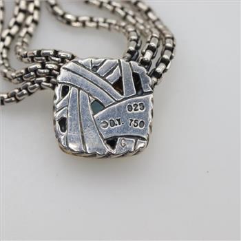 David Yurman Blue Topaz Albion 18kt Gold Accent Pendant Silver Triple Box Chain Necklace