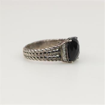 David Yurman Petite Wheaton Sterling Silver Onyx Diamond Accent Ring