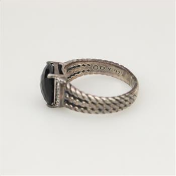 David Yurman Petite Wheaton Sterling Silver Onyx Diamond Accent Ring