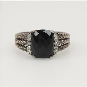 David Yurman Petite Wheaton Sterling Silver Onyx Diamond Accent Ring