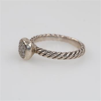 David Yurman Silver Cable Square Pave Diamond Stack Ring