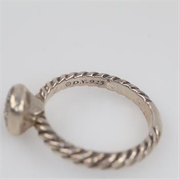 David Yurman Silver Cable Square Pave Diamond Stack Ring