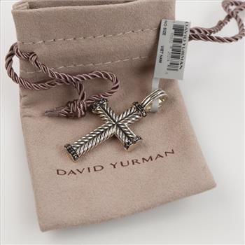 David Yurman Silver Chevron Black Diamond Cross Pendant