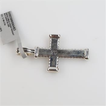 David Yurman Silver Chevron Black Diamond Cross Pendant