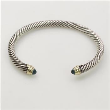 David Yurman Sterling Silver, 14KT Gold Accent And Blue Stone Bangle Bracelet