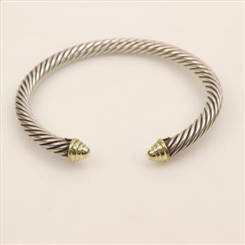 David Yurman Sterling Silver 14kt Gold Accent Cuff Bangle Bracelet