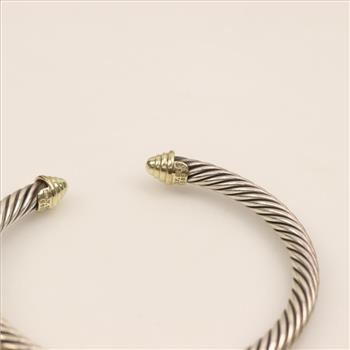David Yurman Sterling Silver 14kt Gold Accent Cuff Bangle Bracelet