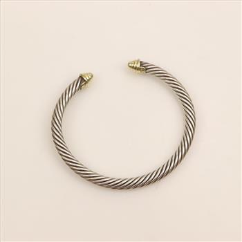 David Yurman Sterling Silver 14kt Gold Accent Cuff Bangle Bracelet