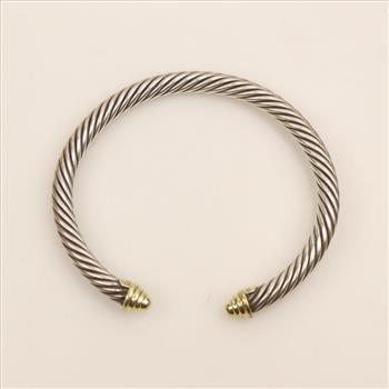 David Yurman Sterling Silver 14kt Gold Accent Cuff Bangle Bracelet