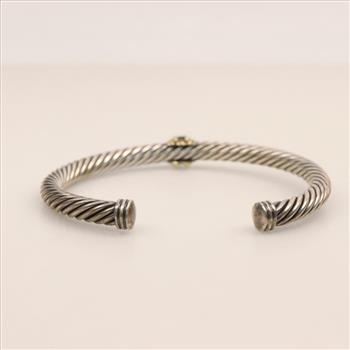 David Yurman Sterling Silver 14kt Gold Natural Emerald Twisted Rope Cuff Bracelet