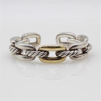 David Yurman Sterling Silver 18kt Gold  X-Link Cuff Bracelet-Evaluated By Certified Gemologist
