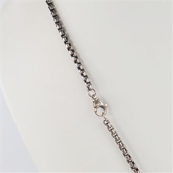 David Yurman Sterling Silver Carbon And Diamond DogTag And Box Chain Necklace