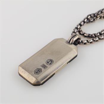 David Yurman Sterling Silver Carbon And Diamond DogTag And Box Chain Necklace