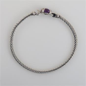 David Yurman Sterling Silver Chatelaine Amethyst Diamond Accent Bangle Bracelet