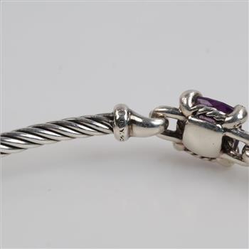 David Yurman Sterling Silver Chatelaine Amethyst Diamond Accent Bangle Bracelet
