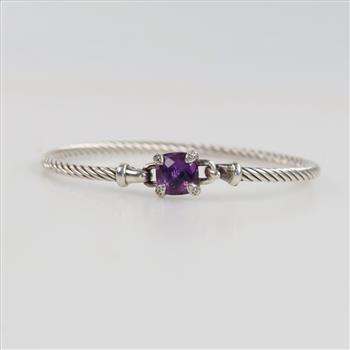 David Yurman Sterling Silver Chatelaine Amethyst Diamond Accent Bangle Bracelet