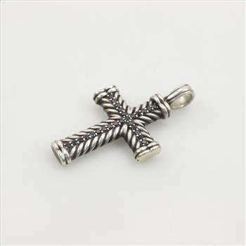 David Yurman Sterling Silver Chevron Cross Pendant With Pave Black Diamonds