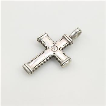 David Yurman Sterling Silver Chevron Cross Pendant With Pave Black Diamonds