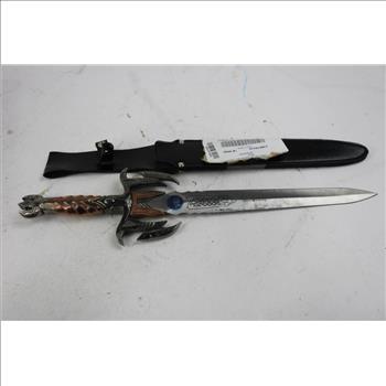 Defender Dagger 11 In Blade With Decorative Handle And Black Leather Sheath