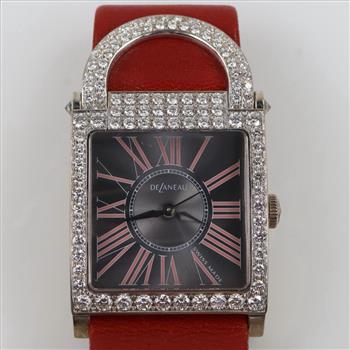 DeLaneau Dome Depose 2.13cts Diamond 18kt White Gold Watch-Evaluated By Certified Gemologist-AGS/GIA