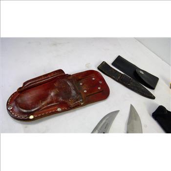 Dewalt Crowbar, Tube Flasks, Knives And Knife Sheaths, 9 Pieces