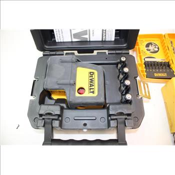 DeWalt Toolbag, DW084 4 Beam Laser Pointer, Saw Blades, Drill Bits: 5 Items