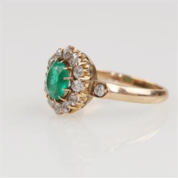 Diamond And Emerald 14kt Gold 0.42ctTW Antique Ring- Evaluated By Certified Gemologist - AGS / GIA