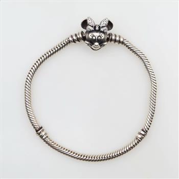 Disney Pandora Moments Sterling Silver Pave Minnie Mouse Clasp Bracelet