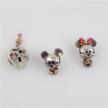 Disney Pandora Sterling Silver Charms, 3 Pieces