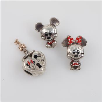 Disney Pandora Sterling Silver Charms, 3 Pieces